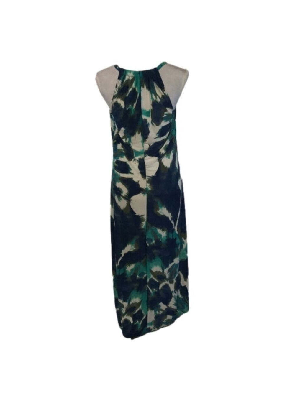 Mlle Gabrielle Teal Blue Floral Watercolor Print Racerback Hi Low Maxi Dress